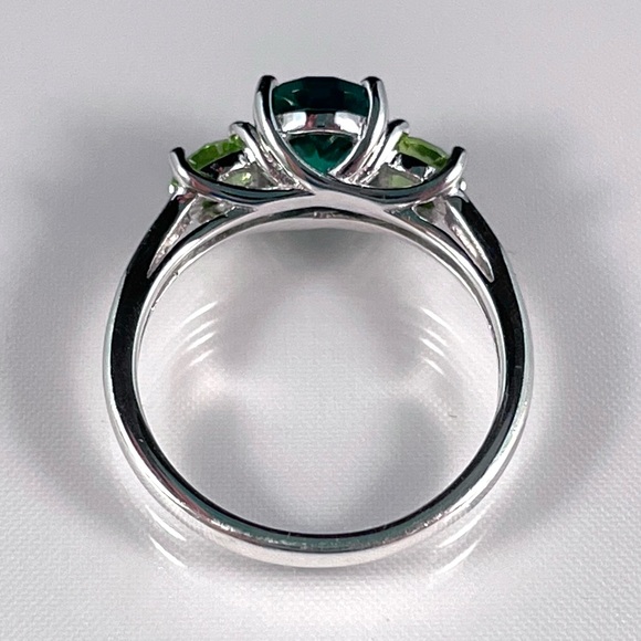 Art Nouveau-Inspired Sterling Silver Emerald and Peridot Ring, Size 6 - Picture 6 of 9